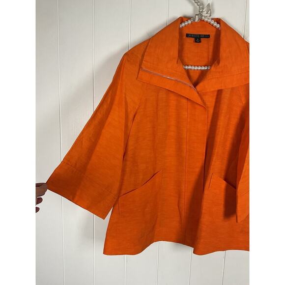 Lafayette 148 New York Orange Linen Blend 3/4 Sleeve Full Zip Jacket Size 10 - Picture 3 of 6
